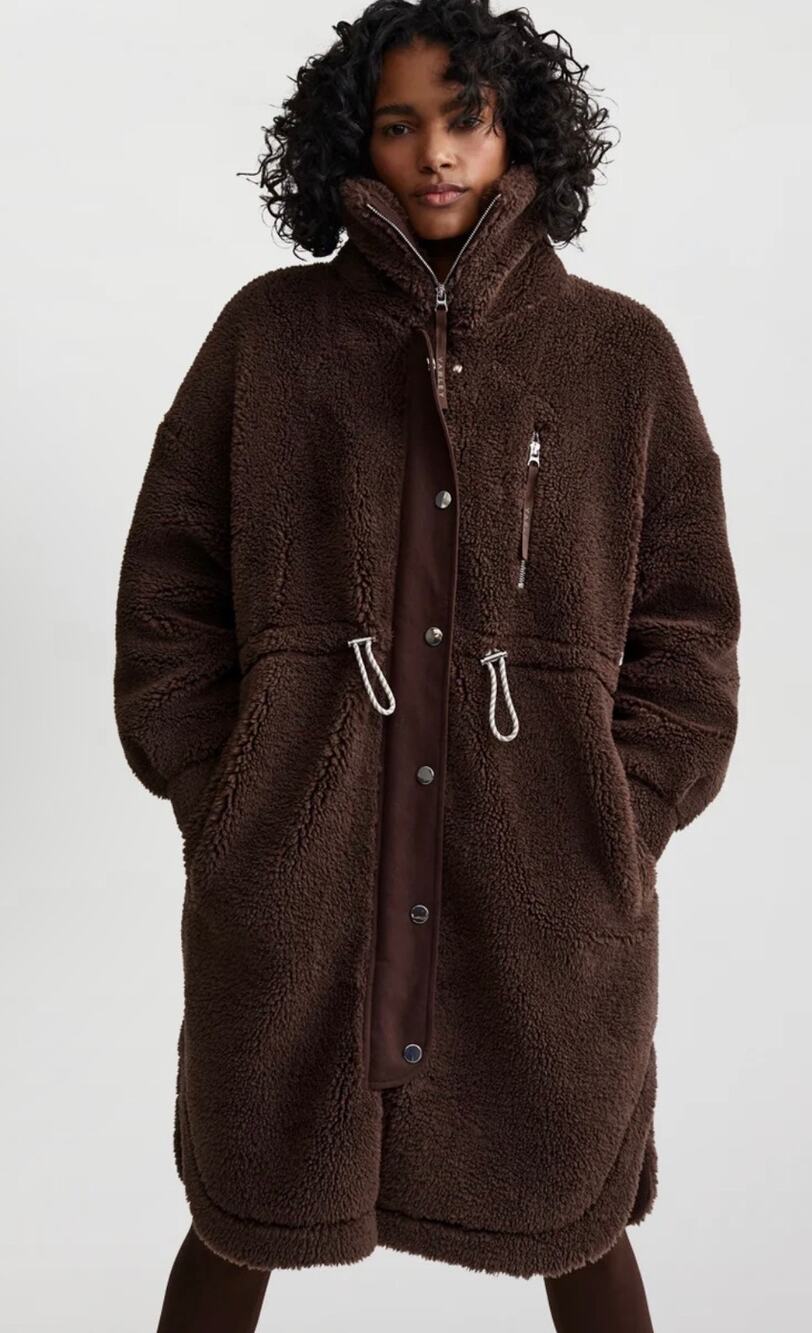 Varley Jones Coat Large Coffee Bean Brown Sherpa Teddy Longline Jacket $270